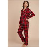 Bravie Luxury Viscose Kırmızı Ekose Desenli Kadın Uzun Kollu Büyük Beden Pijama Takımı – 42513