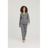 Bravie Luxury Viscose Lacivert Ekose Desenli Kadın Uzun Kollu Pijama Takımı – 42576