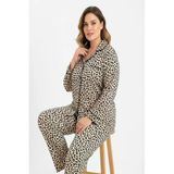 Bravie Luxury Viscose Leopar Desenli Kadın Uzun Kollu Büyük Beden Pijama Takımı – 42526