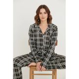Bravie Luxury Viscose Siyah Beyaz Ekose Desenli Kadın Uzun Kollu Pijama Takımı – 42575