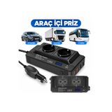 BRAVİON 200W Araç İçi İnvertör 12V-220V Çift Priz 4 USB Araç Şarj Dönüştürücü
