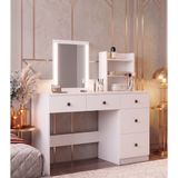 Bravo Home Bravo M1 Premium Işıklı Makyaj Masası Beyaz - 5 Çekmeceli Aynalı Kulis Tipi Takı ve Kozmetik Düzenleyici Raflı Çalışma Masası