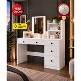 Bravo Home Bravo M11 Hollywood Işıklı Aynalı Makyaj Masası – 5 Çekmeceli, Raflı, Takı ve Kozmetik Düzenleyicili - Beyaz