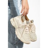 brawerlife Chicshine Kadın Bej Krem Taşlı Triko Spor Ayakkabı Sneaker