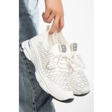 brawerlife Chicshine Kadın Beyaz Taşlı Triko Spor Ayakkabı Sneaker