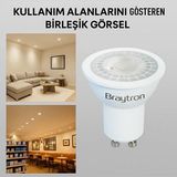 Braytron GU10 4.5W LED Spot Ampul 3000K Sıcak Beyaz Işık 350 Lümen (50W Eşdeğer) - 4 - 10 W