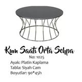 Brc 13356 Orta Sehpa Kum Saat Düz Siyah Temper Cam Tabla Platin Renk Kaplam Metal