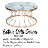 Brc 14053 Orta Sehpa Bufalo Beyaz Mermer Temper Cam Rose Renk Kaplama El Yapım