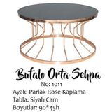 Brc 14054 Orta Sehpa Bufalo Model Düz Siyah Temper Cam Metal Rose Renk Kaplama