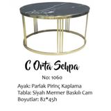 Brc 14059 Orta Sehpa C Model Siyah Mermer Temper Cam Metal Gold Renk Kaplam Ayak