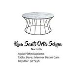 Brc 14081 Orta Sehpa Kumsaat Beyaz Mermer Temper Cam Metal Platin Renk Kaplama El Yapı