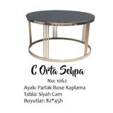 Brc 17568 Orta Sehpa Cdüz Siyah Temper Cam Metal Roza Renk Kaplam Ayak El Yapım