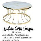 Brc Orta Sehpa 14050 Bufalo Sarı Mermer Temper Cam Metal Çelik Gold Renk Kaplama
