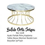 Brc Orta Sehpa 14052 Bufalo Model Beyaz Mermer Temper Cam Metal Çelik Gold Renk