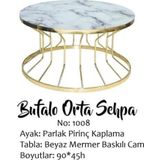 Brc Orta Sehpa Bufalo MODEL Beyaz Mermer TEMPER Cam Metal çelik GOLD renk kaplama El Yapım