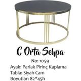 Brc Orta Sehpa C Model Düz Siyah TEMPER Cam Metal GOLD renk Kaplama Ayak El YapıM