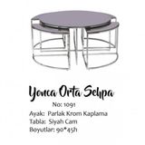 Brc Yonca Zigon-Orta Sehpa Duz Siyah Temper Cam Metal Gumus Renk Kaplama El Yapim