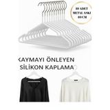 BRE HOME 10 Adet Kaymaz Silikon Kaplama Metal Elbise Askısı - beyaz Lüks Kıyafet Askısı Seti