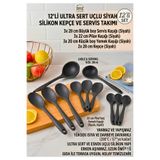 BRE HOME 12'li Ultra Sert Uçlu Siyah Silikon Kepçe Ve Servis Seti - Isıya Dayanıklı Yanmaz Yapışmaz Pilav Kaşığı, Büyük Servis Kaşığı Ve Yemek Kaşığı Takımı