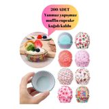 BRE HOME 200 adet desenli renkli muffin cupcake kalıbı kapsülü yağlı Yanmaz yapışmaz