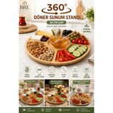 BRE HOME 30 cm Döner Bambu Kahvaltılık Sunum Tabağı 360° Döner Standlı 6 Bölmeli Çerez Peynir Meze Servis Tabağı