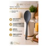BRE HOME 30 cm Isıya Dayanıklı Yanmaz Yapışmaz Silikon Servis Kaşığı - Çizmez Koyu Gri Antrasit Yemek Kaşığı