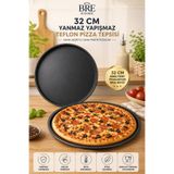 BRE HOME 32 CM Yanmaz Yapışmaz Teflon Pizza Tepsisi – Deliksiz Pizza Tavası – Fırın Tepsisi
