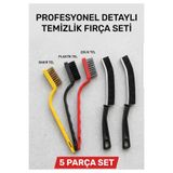 BRE HOME 5'li Profesyonel Detaylı Temizlik Fırça Seti 5 Parça - Oto Detay, Pas Sökücü, Çelik, Bakır ve Plastik Tel Fırça Takımı