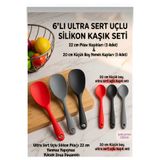 BRE HOME 6'lı Ultra Sert Uçlu Silikon Kaşık Seti - 3 Adet 22cm Pilav Kaşığı & 3 Adet 20cm Yemek Kaşığı Yanmaz Yapışmaz Isıya Dayanıklı Servis Seti