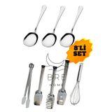 BRE HOME 8 parça 3 adet 21 cm servis kaşığı 4 adet pasta makarna pasta çırpıcı maşa seti