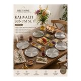 BRE HOME 9 Parça Paslanmaz Çelik Kahvaltı Sunum Seti 6 Adet 23 cm Yuvarlak Servis Tabağı 2-3-4 Bölmeli Kahvaltılık Meze Peynir Zeytin Sunum Tabağı Seti