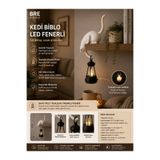 BRE HOME Dekoratif Kedi Biblo LED Fenerli Saat Pilli Tealight Mumlu Plastik Masa Raf Dekoru Beyaz