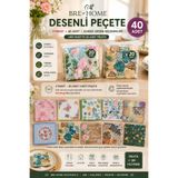 BRE HOME Desenli Peçete 2 Paket 40 Adet Yumuşak Dokulu Tek Kullanımlık Karışık Desen Kağıt Peçete