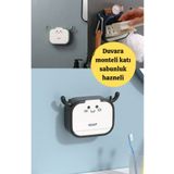 BRE HOME Duvara monteli kendinden yapışkanlı kapaklı su giderli katı sabunluk kutusu