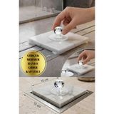 BRE HOME Gerçek Mermer Banyo Gider Kapatıcı 10x10 cm - Kristal Kulplu Banyo Yer Süzgeci Tıpası ve Koku Önleyici Kapak