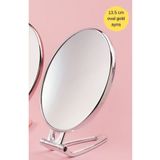 BRE HOME Gümüş Gri Büyüteçli 13,5 Cm Tezgah Üstü, Masaüstü Traş Makyaj Aynası Oval 11307