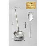 BRE HOME Paslanmaz Çelik 2'li Servis Seti - Çorba Kepçesi (25 cm) & Servis Kaşığı (22 cm)