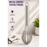 BRE HOME Paslanmaz Çelik Tırtıklı Tel Çırpıcı 32 cm – Ergonomik Saplı Spiral Çırpma Teli