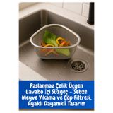 BRE HOME Paslanmaz Çelik Üçgen Lavabo İçi Süzgeç Sebze meyve Çöp Filtresi ayaklı 20 cm