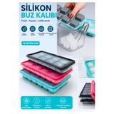 BRE HOME Silikon Buz Kalıbı Kapaklı 12'li Büyük Küp Buzluk Kalıbı