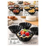 BRE HOME Yanmaz Yapışmaz 4’lü Tartölet ve Gurme Sunum Kalıbı - Karbon Dokulu Siyah - 10 cm