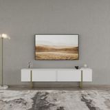 Breda 2 Kapaklı Metal Ayakı Tv Sehpası - Beyaz / Gold