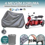 Breen Gri Kilit Uyumlu Çift Koltuklu 3 Kişilikli 3 Tekerlekli Elektrik Motosiklet Brandası Moped Brandası - Çift Koltuklu-Kilit Uyumlu