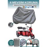 Breen Gri Kilit Uyumlu Çift Koltuklu 3 Kişilikli 3 Tekerlekli Elektrik Motosiklet Brandası Moped Brandası