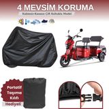 Breen Siyah Çift Koltuklu, 3 Kişilikli, 3 Tekerlekli, Elektrik Motosiklet Brandası, Su Geçirmez, Lastikli - Çift Koltuklu-Siyah