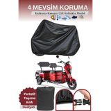 Breen Siyah Çift Koltuklu, 3 Kişilikli, 3 Tekerlekli, Elektrik Motosiklet Brandası, Su Geçirmez, Lastikli