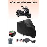 Breen Yamaha X-Max 250 Abs Arka Çanta Uyumlu Siyah Motosiklet Branda Su Geçirmez Dayanıklı Kumaş - Siyah, Arka Çanta Uyumlu