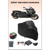 Breen Yamaha X-Max 250 Tech Max Arka Çanta Uyumlu Siyah Motosiklet Branda Su Geçirmez Dayanıklı Kumaş - Siyah, Arka Çanta Uyumlu