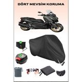 Breen Yamaha X-Max 250 Tech Max Için Arka Çanta Ve Kilit Uyumlu Siyah Motosiklet Branda, Güvenli - Siyah, Arka Çanta ve Kilit Uyumlu