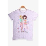 Breeze Açık Gri Melanj 8-12 Yaş Dostluk Temalı Kız Çocuk T-shirt